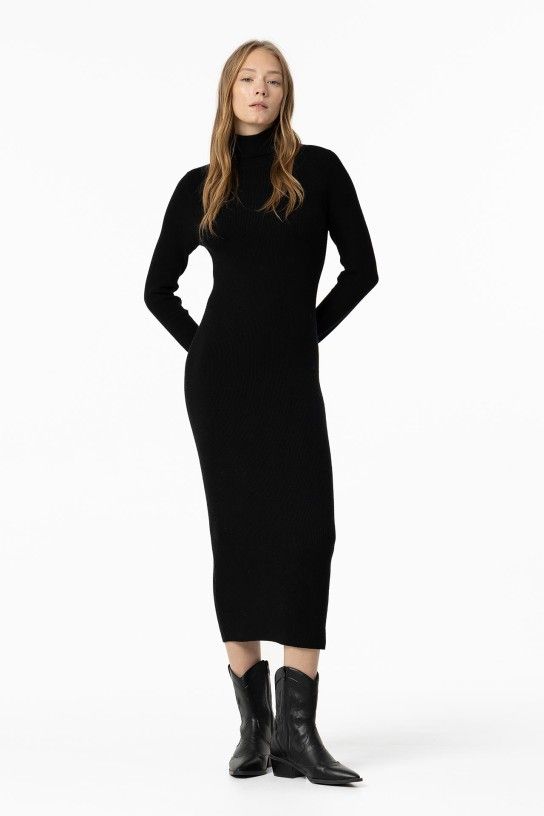 Vestido midi de punto -Tiffosi- Chloe negro