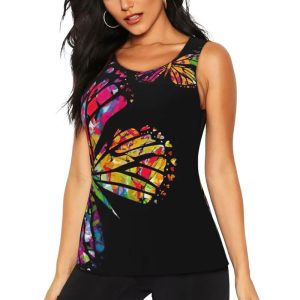 Bonita camiseta de entrenamiento con estampado de mariposa para mujer