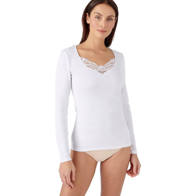 Damart Camiseta de Manga Larga, Guipure Camiseta Mujer