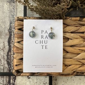 Pendientes flor natura con resina -Parachute- Circulo pequeño azul