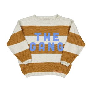 JERSEY UNISEX PUNTO RAYAS CRUDO Y MARRONES CON ESTAMPADO THE GANG PIUPIUCHICK