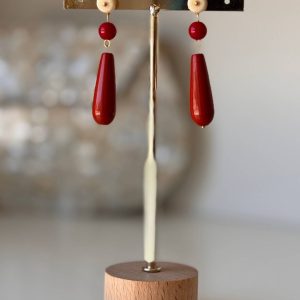 Pendientes rojo y hueso 3 piezas
