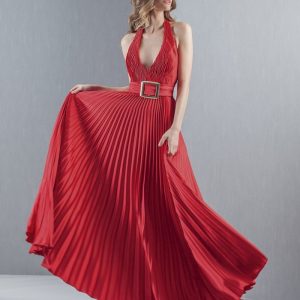 Vestido largo rojo plisado de Moncho Heredia