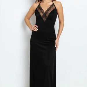 Vestido Raso Encaje Negro Largo