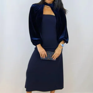 Vestido Palabra de Honor Capa Terciopelo Azul