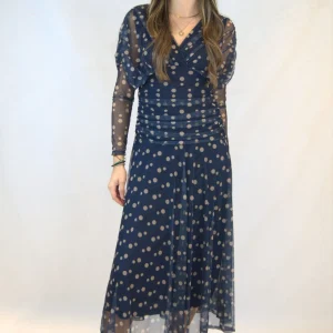 Vestido Tul Lunares Azul Marino